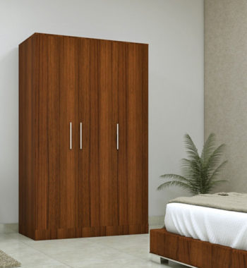 three door compact wardobe in plpb with classic walnut finish by primorati three door compact wardobe