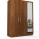 three door wardrobe with mirror in viking teak finish in ply by primorati three door wardrobe